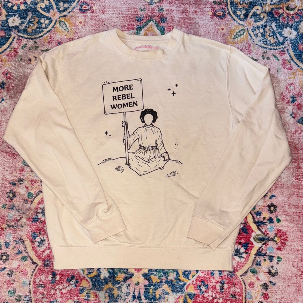 Star Wars Princess Leia Girl Tribe Co Cream Crew Neck Sweatshirt Size Medium